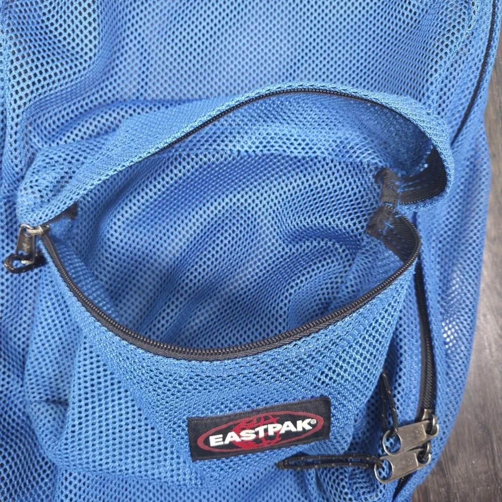 VTG Eastpak Made in USA Full Mesh See-Through Blue Backpack Festival Rave Street